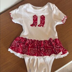 Baby Onesie with Red Bandana Skirt and Cowboy Boots Design